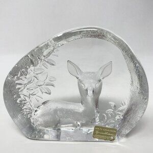 Mats Jonasson Baby Fawn Signed Lead Crystal Swedish Art Glass Paperweight